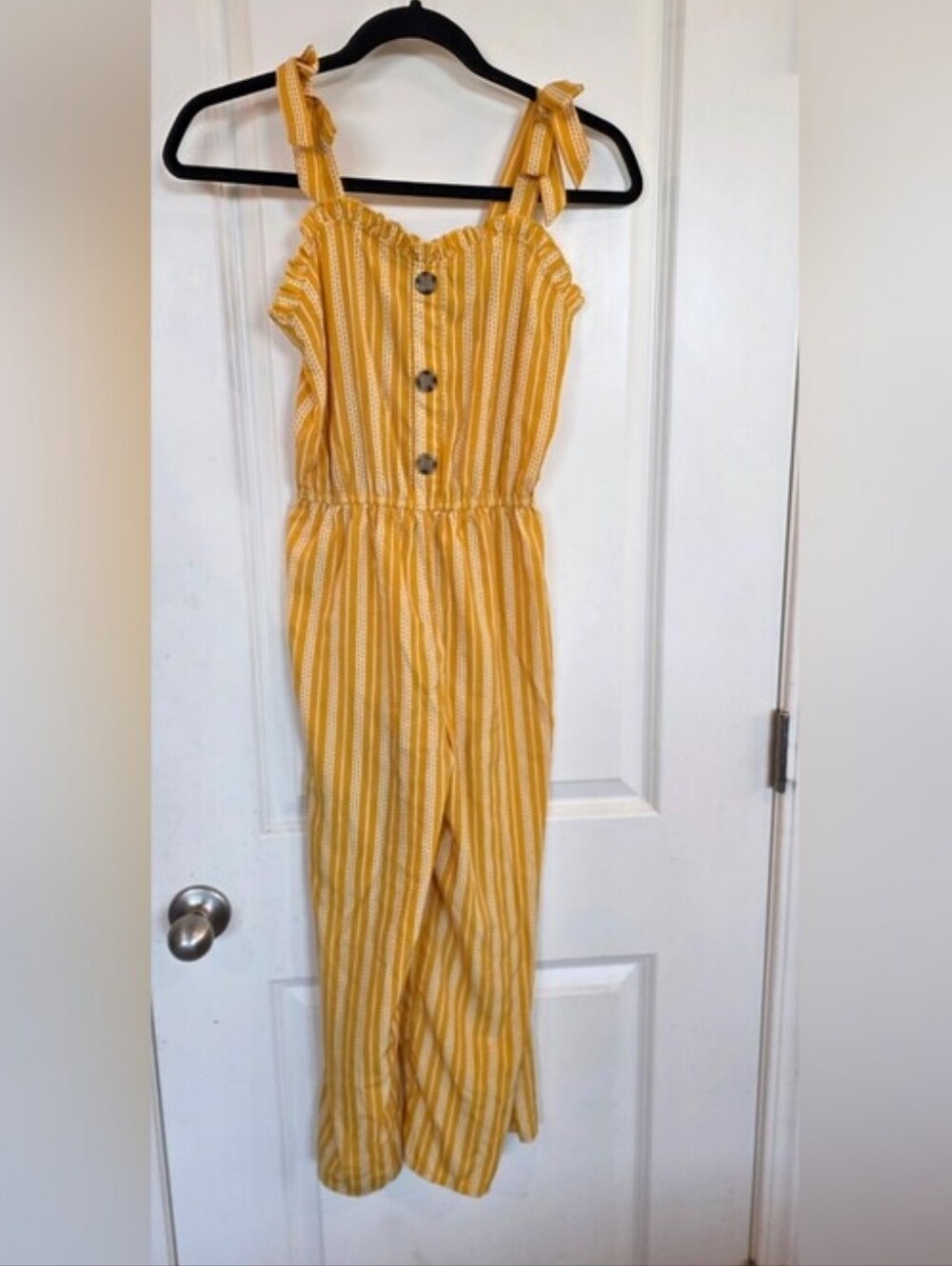 Lily Bleu Yellow & White Striped Girls' Jumpsuit